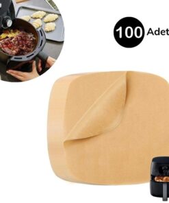 100 Adet Air Fryer Pişirme Kağıdı Tek Kullanımlık Yağ Su Geçirmez Yapışmaz Deliksiz Düz Kare Model