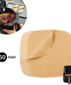 50 Adet Air Fryer Pişirme Kağıdı Tek Kullanımlık Yağ Su Geçirmez Yapışmaz Deliksiz Düz Kare Model
