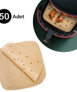 50 Adet Air Fryer Pişirme Kağıdı Tek Kullanımlık Hava Fritöz Yapışmaz Yağlı Kağıt Delikli Model