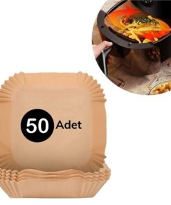 50 Adet Air Fryer Pişirme Kağıdı Tek Kullanımlık Hava Fritöz Yağ Geçirmez Yapışmaz Kare Tabak Model