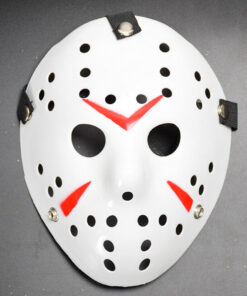 Beyaz Renk Kırmızı Çizgili Tam Yüz Hokey Jason Maskesi Hannibal Maskesi