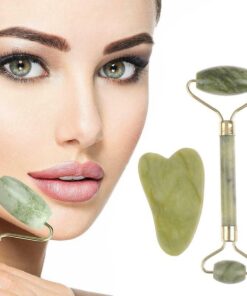 Çift Taraflı 2li Cilt Yüz Masaj Aleti Jade Roller Yeşim Taşı Seti