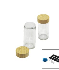 12 PCS TAKIM YUVARLAK CAM BAHARATLIK - TUZLUK BAMBU KAPAKLI