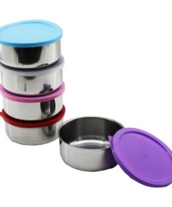14CM   ÇELİK  SAKLAMA KABI  RENKLİ - ŞEFF PLASTİK KAPAK