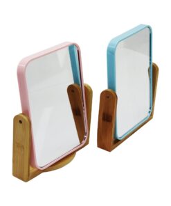 16X21CM - DİKDÖRTGEN MAKYAJ AYNASI ÇİFT YÖNLÜ - BAMBU AYAK - PLASTİK ÇERÇEVELİ