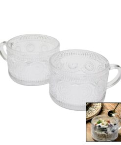 2 PARÇA 410ML ARON TRANSPARENT KULPLU DESENLİ CAM KASE BARDAK
