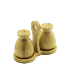 2 PCS - ŞİŞE MODELİ AHŞAP BAMBU TUZLUK - BAHARATLIK TUAKLI AHŞAP STAND