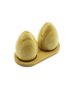 2 PCS - YUMURTA MODELİ AHŞAP BAMBU TUZLUK - BAHARATLIK AHŞAP STANDLI