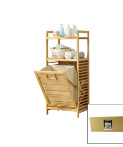 2 RAFLI - AHŞAP BAMBU KİRLİ ÇAMAŞIR ÇEK AÇ SEPETİ SPT=40X30X53CM RAF=31CM+53+11=Y=95CM