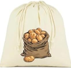 Patates, Soğan ve Sarmısak Saklama Torbası, 3'lü Set, Ham Bez Kumaş, Çekme İpli