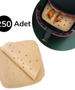 250 Adet Air Fryer Pişirme Kağıdı Tek Kullanımlık Hava Fritöz Yağ Geçirmez Yapışmaz Gıda Pişirme Kağıdı Delikli Kare Model