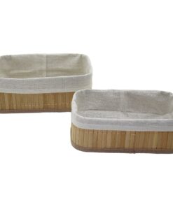 2Lİ   DİKDÖRTGEN   BAMBU KENAR  ORGANİZER SEPET AHŞAP ALTLIK - BEZLİ 19X27X10CM - 15X24X8CM