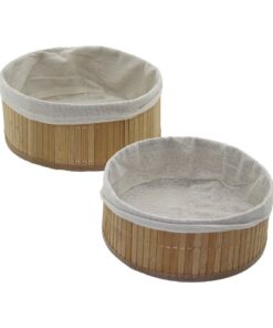 2Lİ YUVARLAK BAMBU KENAR ORGANİZER SEPET AHŞAP ALTLIK - BEZLİ Ç:24.5CM Y:10CM - Ç:20CM Y:8CM