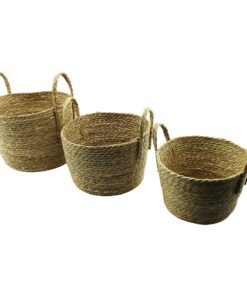 3 BOY OVAL - KULPLU HASIR ORGANİZER SEPET Ç: 28-30-33CM - Y: 17-19-24CM
