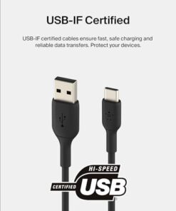 USB-C Kablosu (Boost Charge USB-C-USB Kablosu, Note10, S10, Pixel 4, iPad Pro, Nintendo Switch ve daha fazlası için USB C Tipi Kablosu) 1 metre, Siyah