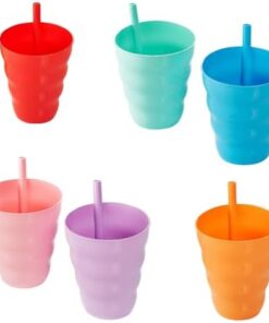 Renkli Pipetli Bardak Karışık Renkli Eğitici Damıtmaz Akıtmaz Plastik Fonksiyonel Pipetli Suluk Matara Pratik Portatif BPA FREE SLES FREE 300ml
