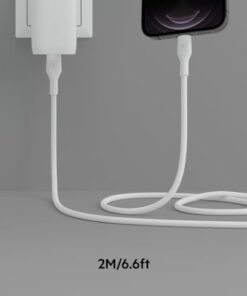 BoostCharge Flex Silikon USB Tip C - Lightning Kablosu (2M/6,6 ft), MFi Sertifikalı 20W Hızlı Şarjlı PD Güç Dağıtımı - Beyaz