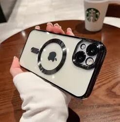 GİYİM & AKSESUAR İphone 15 (6.1) inç Uyumlu Laser Silikon Arka Kısmı Şeffaf Kablosuz Şarj Destek Özellikli Kamera Korumalı Kılıf (Siyah)