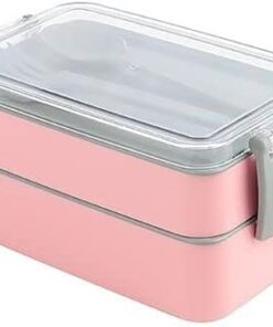 Plastik orjinal Fely Beslenme Kabı,Yetişkinler/Çocuklar için, Bölmeli, Yemek Kutusu, Paket Bölücü, Çatal Kaşık Takımı İçinde 4 Renk (Pembe)