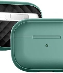 Airpods Pro 2. Nesil ile Uyumlu Dış Yüzeyi İpeksi Silikon Arka Yüzeyi 3D Polikarbonat Airpods Kılıfı Darbeye Dayanıklı Kapak (Yeşil-Siyah, Airpods Pro 2. Nesil)