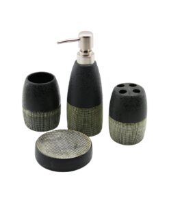 4 PCS ANTRASİT GRİ - KREMSERAMİK BANYO TEMİZLİK SETİ SIVI - KATI SABUNLUK - DİŞ FIRÇALIK - MACUNLUK