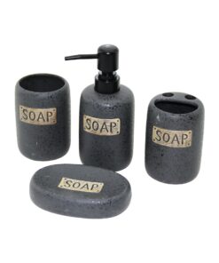 4 PCS ANTRASİT GRİ SERAMİK BANYO TEMİZLİK SETİ SIVI - KATI SABUNLUK - DİŞ FIRÇALIK - MACUNLUK