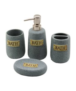 4 PCS GRİ SERAMİK BANYO TEMİZLİK SETİ SIVI - KATI SABUNLUK - DİŞ FIRÇALIK - MACUNLUK