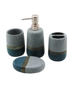 4 PCS OKYANUS MAVİ - GRİ - KAHVESERAMİK BANYO TEMİZLİK SETİ SIVI - KATI SABUNLUK- DİŞ FIRÇALIK- MACUNLUK