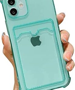 iphone 14 Uyumlu Lüx Kartlıklı Şeffaf Telefon Kılıfı (Yeşil)