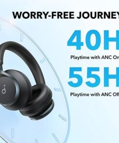by Anker Space One Aktif Gürültü Önleyici Kulaklık 2 Kat Daha Güçlü İnsan Sesi Azaltma 40 Saat ANC Çalma Süresi Uygulama Kontrolü LDAC Rahat Uyum Net Aramalar Bluetooth 5.3 Siyah