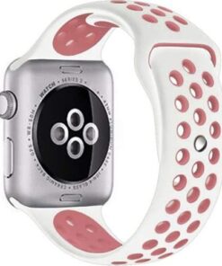 Apple Watch 4 3 2 1 Delikli Spor Kayış 42 mm beyaz-Pembe Hole