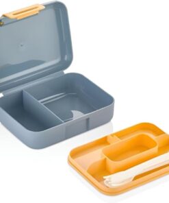 Home 2 Katlı 1.6 Litre 3 Bölmeli Bento Öğle Yemeği Kutusu, Çatal Bıçak Kaşık Hediyeli, BPA İçermeyen PP Plastik Sefer Tası, Beslenme Kutusu, Dayanıklı ve Sağlıklı Lunch Box (Mavi)