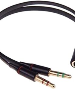 (1214) Aux To 2 Aux Kablo 3.5 Mm Jack Girişini Çeviren Kablo Mikrofon Ve Kulaklık Çevirici Aparat ile Uyumlu