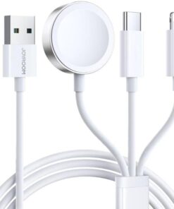 S-IW008 3'ü 1 arada iWatch Manyetik Kablosuz Şarj Cihazı USB-A - 8 Pin, Type-C Hızlı Şarj Kablosu iPhone, Android, iPad için, 1,2 m, Beyaz