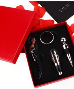 Premium Kutulu Şarap 4 Parça Tirbüşon Açacak Seti Şarap Severler İçin Şık ve Fonksiyonel