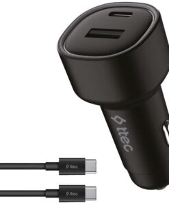 SmartCharger Duo PD 48W Araç Hızlı Şarj Aleti USB-C+USB-A - USB-C-USB-C 3A Kablo Siyah