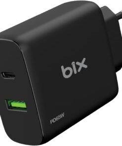 BX2P65G GaN PD 65W Type-C ve USB-A QC 18W Çift Portlu Akım Korumalı Hızlı Şarj Cihazı Siyah