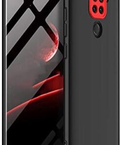 Redmi Note 9 Kılıf 360 Tam Koruma Kapak 3 Parça Slim Fit Siyah-Kırmızı