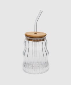 500ml Bambu Kapaklı Cam Bardak, Cam Pipetli Silikon Kapak Contalı Desenli Sıcak Soğuk İçecekler Kahve Meyve Suları ve Çayları için Şık Ergonamik Tasarım