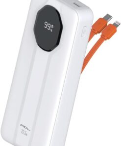 20000 mAh 22.5W Hızlı Şarj Powerbank Taşınabilir Şarj Cihazı, Dahili Type-C ve Lightning Kablo, PW-107 (BEYAZ)
