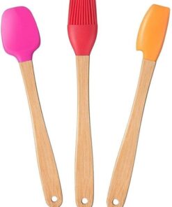 Indigo 3'Lü Renkli Bambu Saplı Silikon Uçlu Spatula Fırçalı Kaşık Seti Vs-310Ms