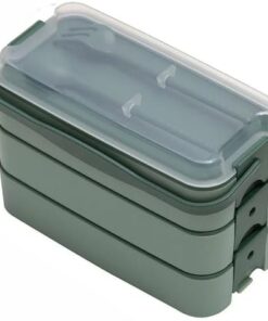 Home 1260 ml 3 Katlı 6 Bölmeli BPA'sız PP Plastik Sefer Taşıma ve Beslenme Çantası, Kilitli Bento Lunch Box, Mikrodalgaya Uygun, Çatal ve Kaşık Dahil (Yeşil)