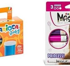 Bebek Yıkanabilir Parmak Boyası, 6 Renk x 80 gr + Carioca Mask Up Yüz Boyasi – Prenses (3 Renk)
