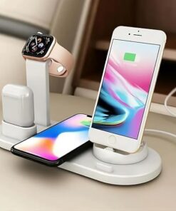 4'ü 1 arada Kablosuz Hızlı Şarj İstasyonu: iPhone 15-12 Pro Max, Apple Watch, AirPods ve Android Telefonlar için Hızlı Şarj, Zahmetsiz Şarj Deneyimi