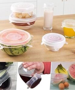 Silikon Streç Kapak Gıda Koruyucu Tencere Tabak Bonesi Şeffaf 6'lı,Silikon Kapak