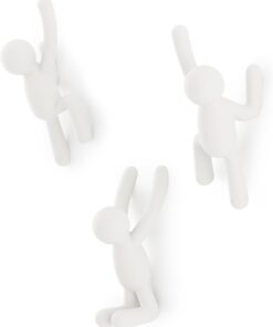 Buddy Haken – Dekorative Wandhaken Garderobe für Jacken, Schals, Taschen, Rucksäcke, Handtücher und Mehr, 3er-Set, Weiss