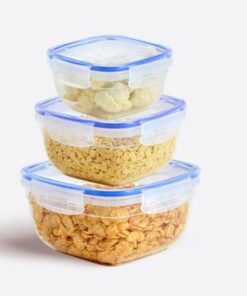 3 Parça Kare Saklama Kabı Seti - Silikon Contalı, Hava Geçirmez, 500 ml, 900 ml, 1500 ml, Modüler ve İstiflenebilir Tasarım, Gıdalar İçin Uzun Süre Tazelik