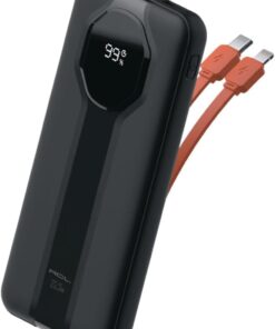 10000 mAh 22.5W Hızlı Şarj Özellikli Powerbank Taşınabilir Şarj Cihazı, USB-C ve Lightning Dahili Kablo (SİYAH)