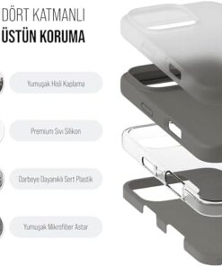 iPhone Kılıf İnce Sıvı Silikon 3 Katmanlı Tam Kaplamalı Yumuşak Jel Kauçuk Kılıf Kapak (Silver, iPhone 16 Pro)