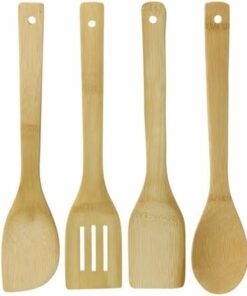 4 Parça Büyük Boy Bambu Kaşık Spatula Mutfak Tahta Kaşık Seti 30cm